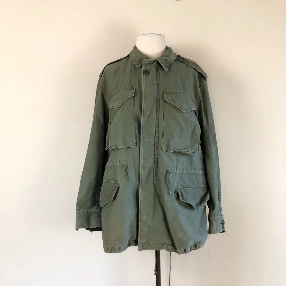 vintage rare army field jacket 90s distressed military ww2 vietnam hippie boho